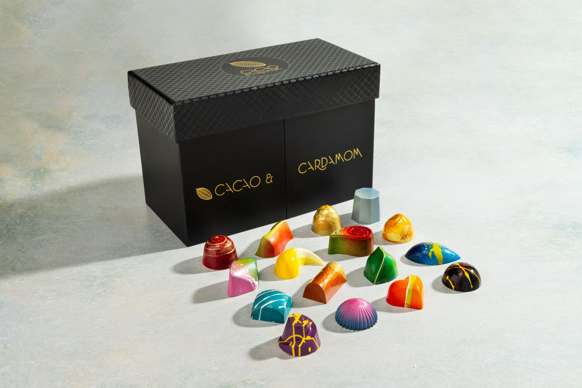 The Perfect Selection luxury chocolate gift box featuring handcrafted artisan chocolates by Cacao & Cardamom.