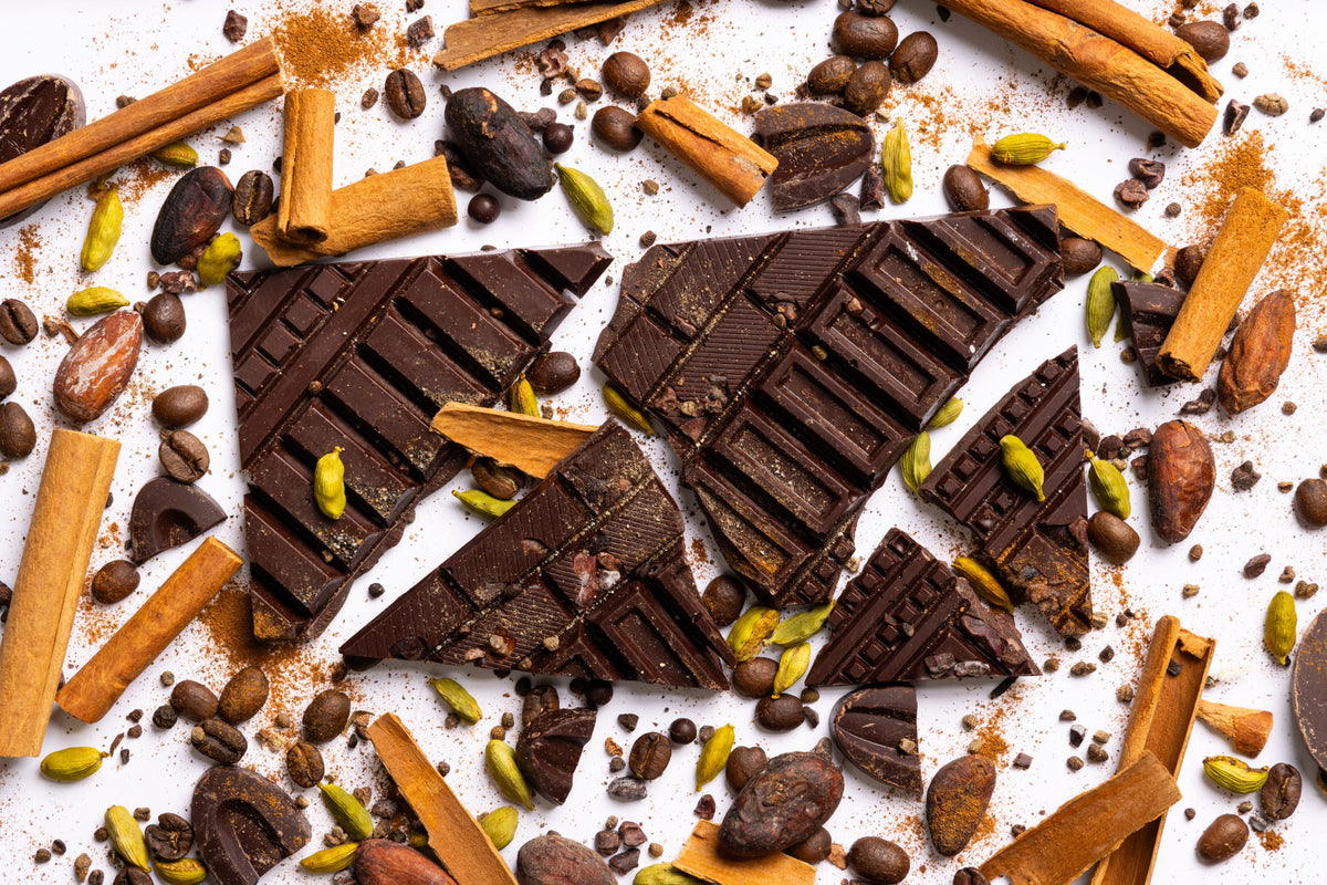 Unwrapped Coffee & Cardamom Artisan Bar displaying handcrafted gourmet chocolate.