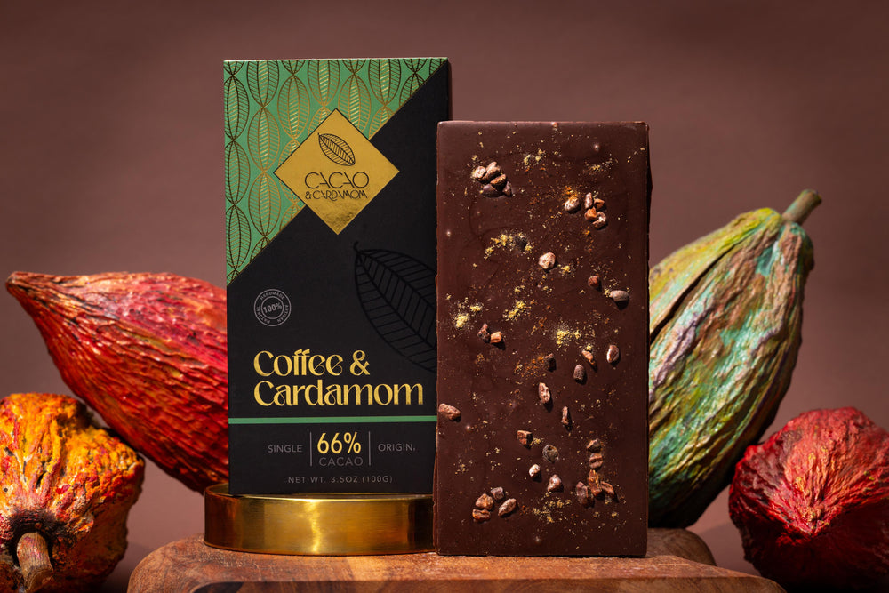 Coffee & Cardamom Artisan Bar premium packaging by Cacao & Cardamom.