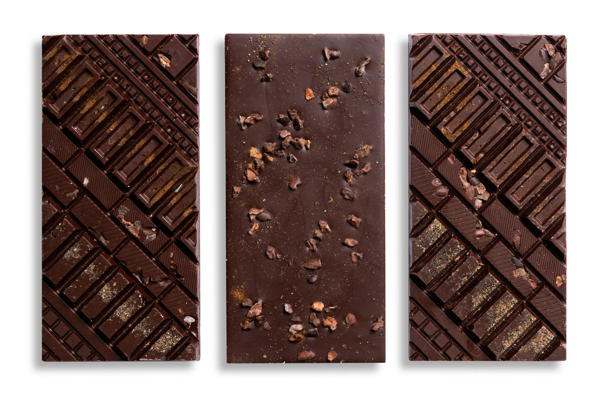 Top view of the Coffee & Cardamom Artisan Bar showcasing handcrafted premium chocolate infused with coffee and aromatic cardamom by Cacao & Cardamom.