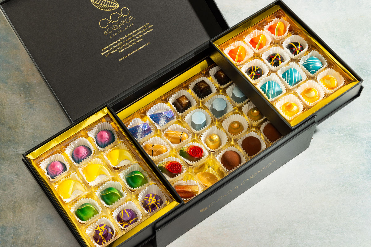Premium Deluxe Chocolate Gift Box luxury packaging by Cacao & Cardamom.