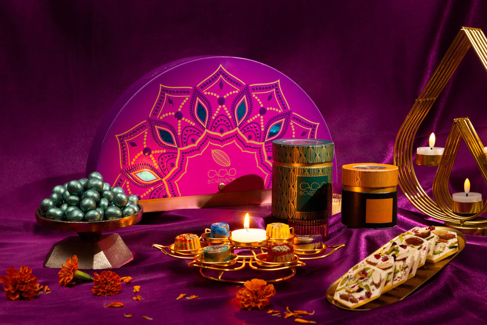 Light & Love Diwali Gift Set featuring handcrafted luxury chocolates for festive gifting by Cacao & Cardamom.