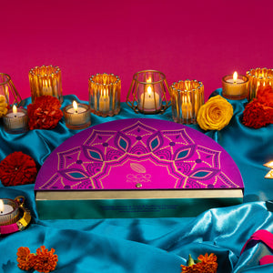 Premium Rangoli Gift Box 14-piece luxury packaging by Cacao & Cardamom.