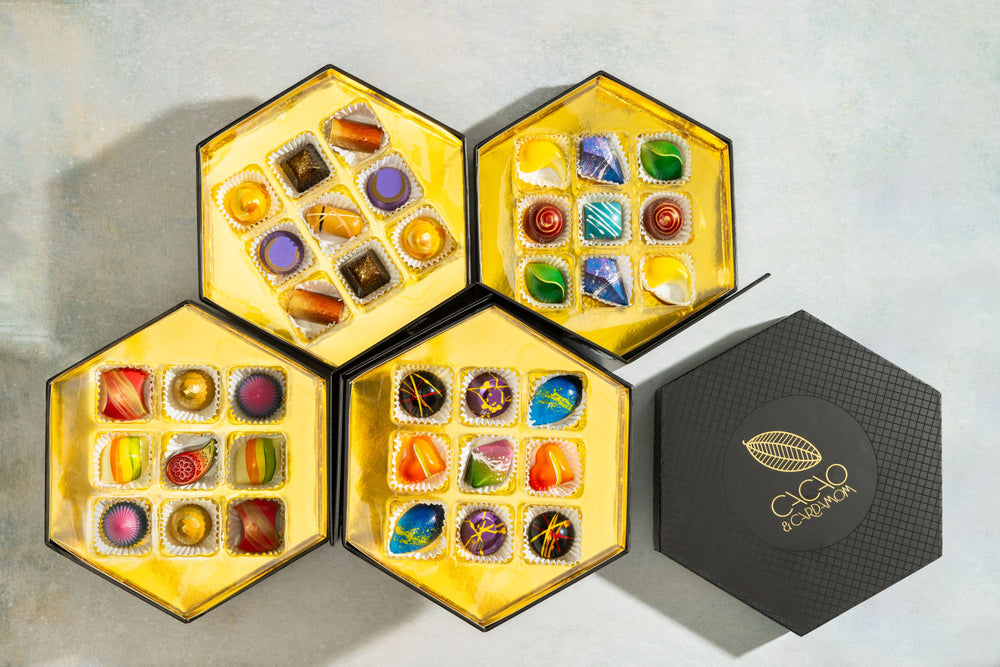 Top view of the Signature Chocolate Tasting Gift Set 36-piece showcasing handcrafted artisan chocolates.