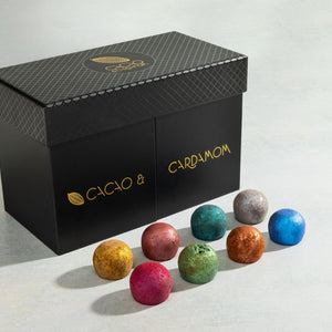 Vegan Truffle Collection featuring handcrafted dairy-free artisan chocolates by Cacao & Cardamom.