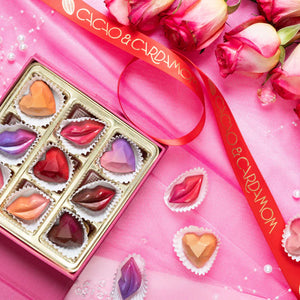 A customizable chocolate gift box with various heart-shaped chocolates